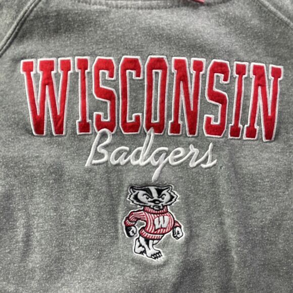 Wisconsin Badgers Sweatshirt Womens Small Gray Red Cowl Neck Pullover Bucky UW - Picture 3 of 9